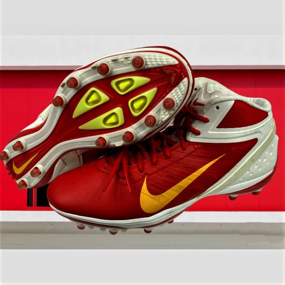 NIKE Alpha Talon Elite 3/4 Mid TD White Red Football Cleats Men's S:15 Pre-Owned - Picture 2 of 10